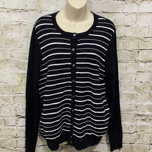 Croft & Barrow Black Striped Cardigan Sweater - Picture 1 of 5
